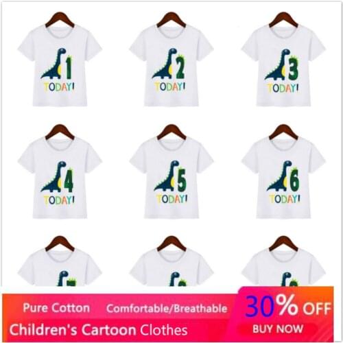 Boys Dinosaur Birthday Number Cartoon T Shirt Children Happy Birthday Dino Present T-shirt Animal Funny Gift Kid Tshirt White