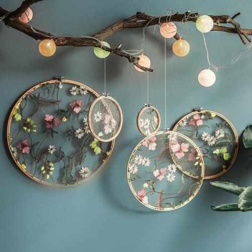 【 Hot Sale 】Mesh Embroidered Hoop Ornaments With Flower Pattern Wedding Decoration Display Stand Ornaments Bedroom Pendant