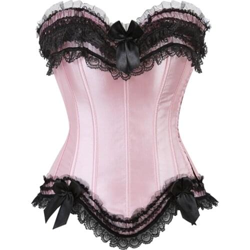 Gothic Sexy Overbust Corset Women Lace Bow Bustier Top Waist Trainer Body Shaping and Slimming Clothing Plus Size S-6XL