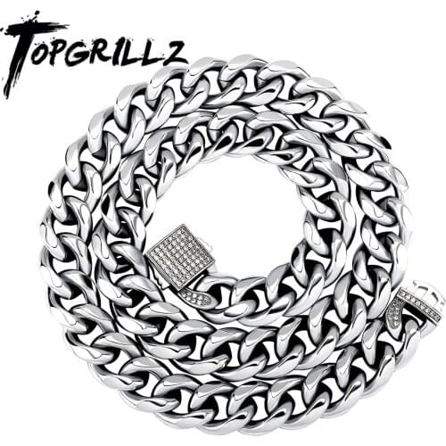 TOPGRILLZ 2021 New 12MM Cuban Chain Necklace With Iced Out Cubic Zirconia Spring Clasp Hip Hop Fashion Jewelry Gift For Men