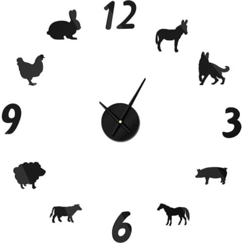 Forest Farm Animal Wall Clock Quartz Watch Modern Design Pig Sheep Frameless Giant Acrylic reloj de Pared 3d Mirror Farmer Gift