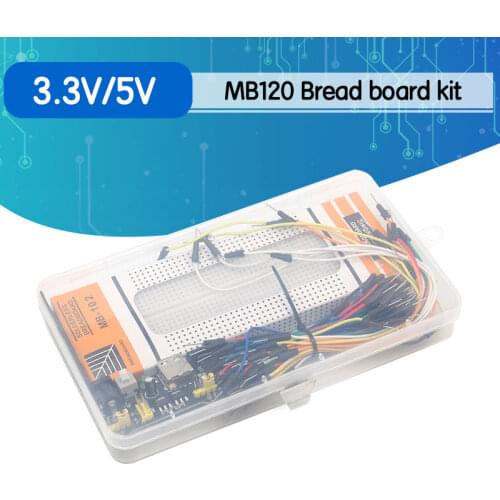 3.3V/5V MB102 Breadboard power module+MB-102 830 points Solderless Prototype Bread board kit +65 Flexible jumper wires