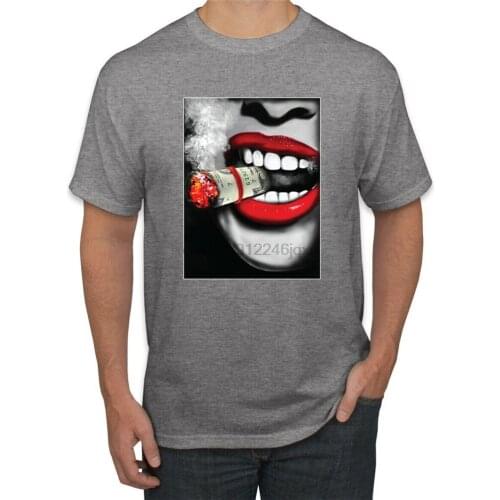 Girl Smoking Cuban Money Cigar Sexy Smoke Lips Pop Culture Mens T-Shirt Full-figured Tee Shirt