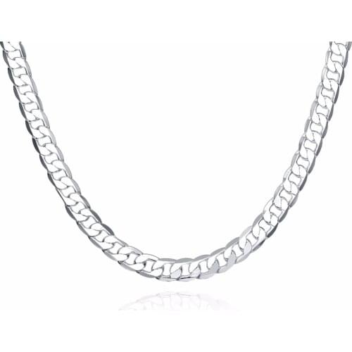 Classic 925 sterling silver jewelry mens 8 mm flat side necklace 20 inch geometric DIY necklace accessories Free shipping