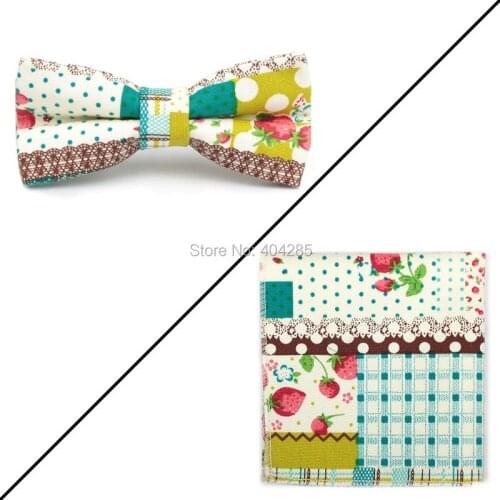 2019 Mens Cotton Neck tie set Bowtie Pocket Square Handkerchiefs bow ties