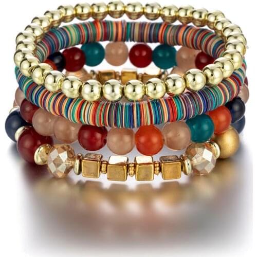 Vintage Bohemia Women Bracelets Set Summer Gypsy Charm Stone Beads Bracelets Femme Pulseras Mujer 4Pcs/Lot