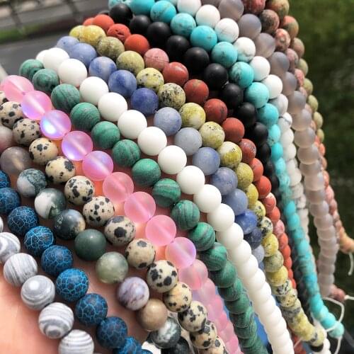 Natural Matte Stone Dull Polish Agates Quartzs Jaspers Turquoises Round Loose Minerals Beads For Jewelry Making DIY Bracelets