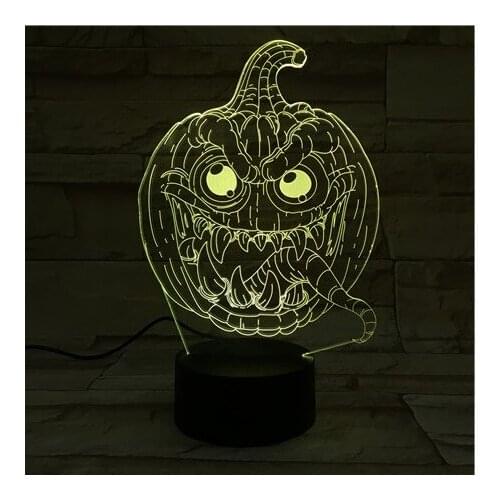 3D Illusion Night Light LED Acrylic Atmosphere Nightlight Touch Sensor Lamp Desk Pumpkin Color Changing Decor Halloween Gift