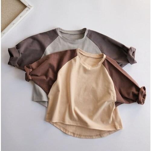 New 1-6Yrs Spring Autumn Baby Boys Girls T-shirt Childrens Baby Boys Girls Long Sleeve Pure Color T-shirt Tops