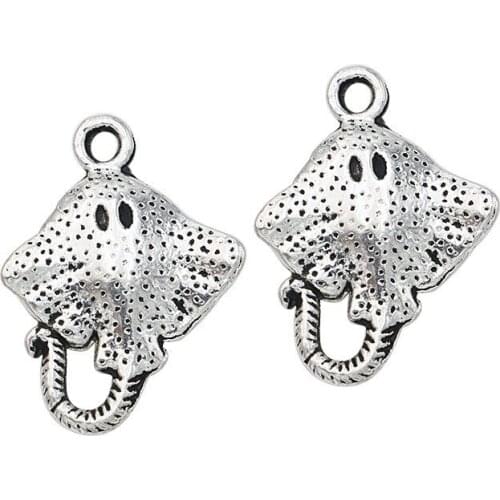 20pcs Hot Sale Ocean Fish Mobula Charms Antique Silver Pendants for Jewelry Making DIY Handmade Craft 20x15mm