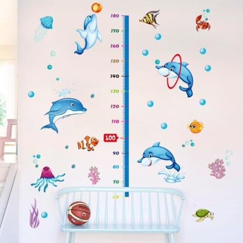 Underwater starfish dolphin wall sticker for living rooms cartoon Height rule sticker kids room home decor wall decals murals
