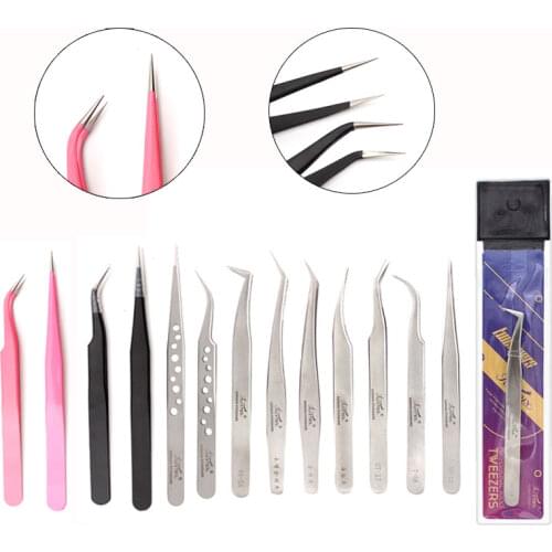 Makeup Professional Eyelash Tweezers Straight and Curved Anti Acid 3D Volume Eyelash Extension Tweezer Excellent Closure