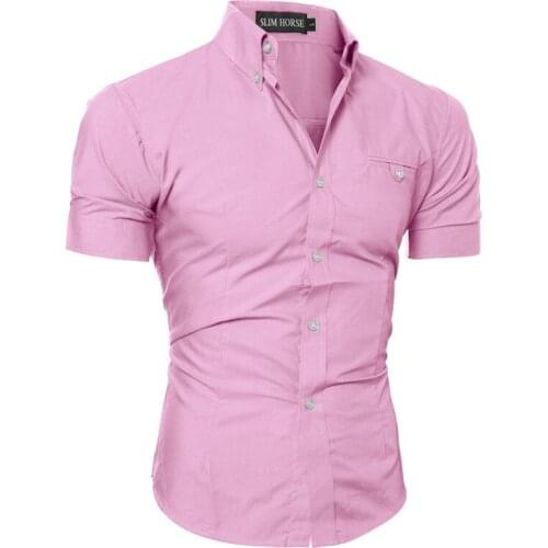 Summer New Men Shirt Luxury Brand Short Sleeve Hawaiian Shirts Casual Metal Buckle Hit Color Slim Fit Black Mens Dress Shirts