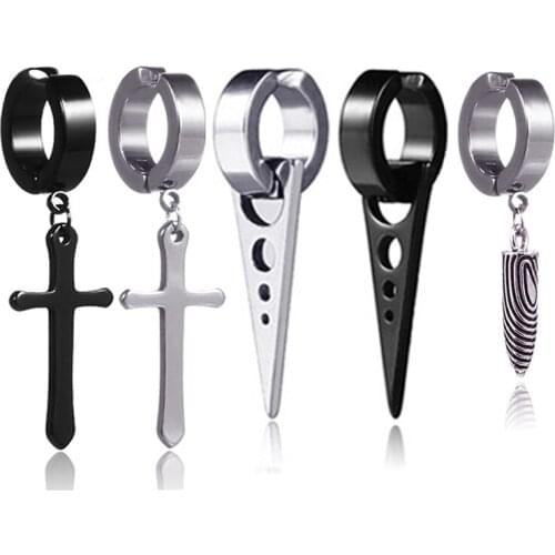 SexeMara 1PC Titanium Steel Triangle Arrow/Cross/Pearl Clip Earrings Male Female Earrings No Ear Hole Men Earrings Trendy Party