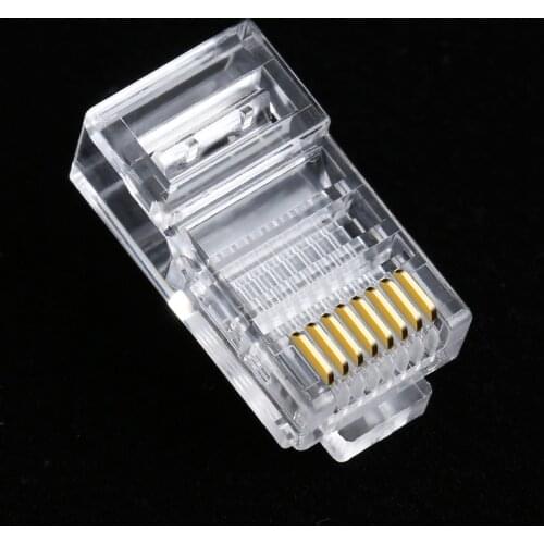 50pc Gold Plated Network Modular Plug Crimper RJ45 Ethernet Cable Head Connector Panel CAT5 LAN Internet Cafes Computers Routers