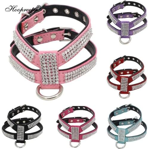 Rhinestone Suede Dog Harness Crystal Bling Chest Straps Adjustable Safety Dog Collar Harness All For Dogs Harnais Chien 10A