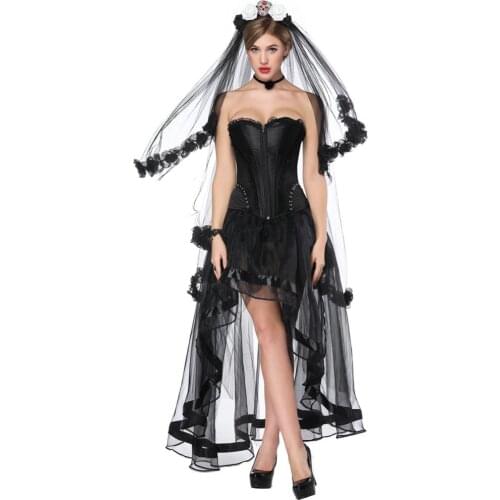 Showgirl Black Bustier Dress Steampunk Clothing Vintage Top Skirt Sets Women Burlesque Corset Dresses Victorian Gothic Costume