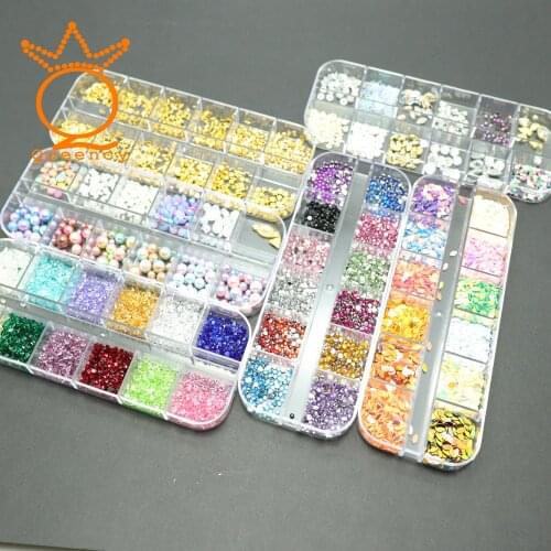 Nail Art Rhinestone Mixed 12 Grids/Sets Nail Glitter Sequin Mixed Mirror/Meramid/Sugar Round DIY Flake Nail Art Decorations