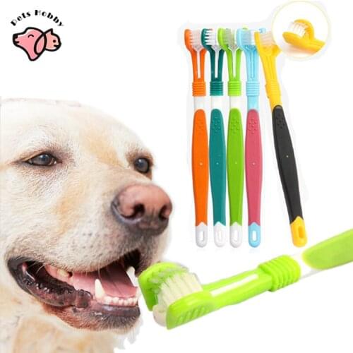 Pet Toothbrush Three Sided Dog Brush Addition Bad Breath Tartar Teeth Tool Dog Cat Teeth Cleaning Pet Supplies Dogs Accessories