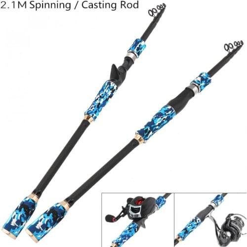 2.1m Carbon Fiber Lure Fishing Rod Spinning / Casting Rod 5 Section Telescopic Ultra Light Travel Fishing Pole Lure Tackle