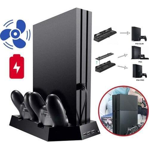 For Ps4 Pro Vertical Stand + 2 Controller Charger Charging Station Dock + Cooler Cooling Fan+3 HUB For Play Station 4 Pro