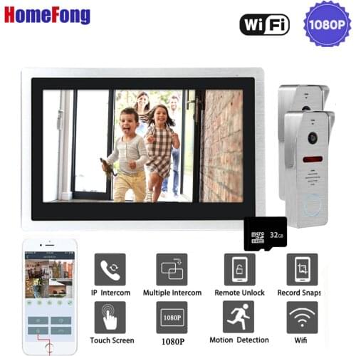 HomeFong WiFi Video Door Phone Intercom System 10 inch Touch Screen Wireless Home Intercom with 2 Doorbell Camera 1080P Record