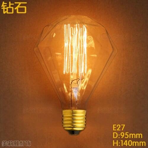 Loft 40w E27 110V or 220V Industrial Retro Vintage Edison Light Bulb Glass Diamond Bulb For Bar Coffee Pendant Light
