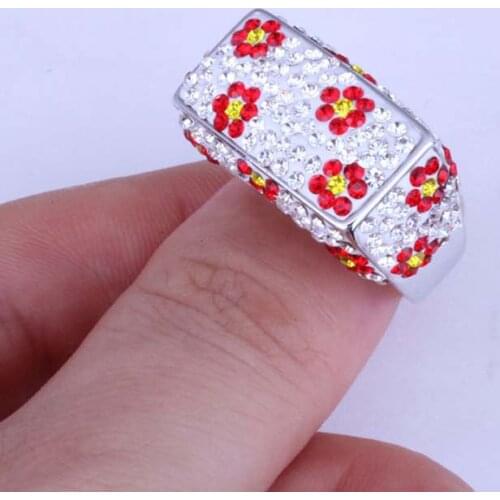 Love Monologue Sparkling ! Fascinating Floral Red imitation Garnet Cubic Zirconia Silver Color Rings Party Jewelry X0358