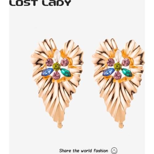 Lost Lady New Fashion Long Leaves Shape Dangle Earrings Crystal Statement Earrings for Women Party Jewelry Gift Wholesale