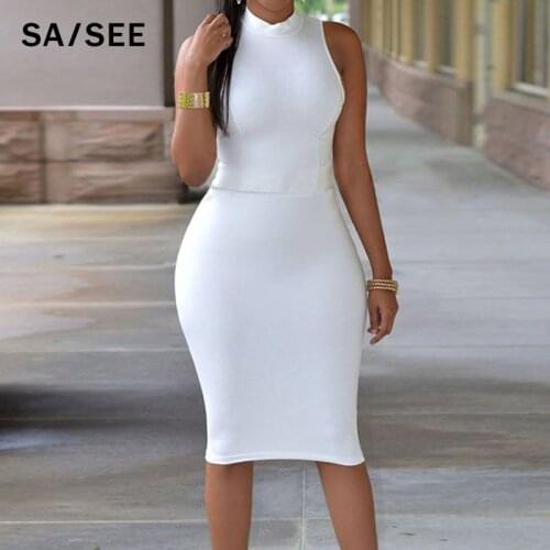 White Dress 2019 Women Hollow Out Sleeveless Sexy Bodycon Dress Elegant Solid color Dresses Vestido white Pink black Plus size