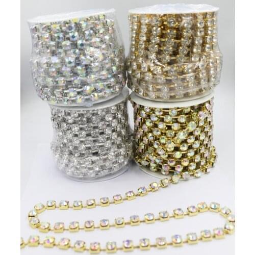 10yards/roll SS6-SS38(2.0mm-9.0mm) Crystal AB color Gold base Beads / Stones cup chain for jewelry diy making accessories