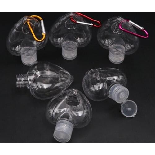 50ml Empty Travel Bottles Portable Heart Shape Refillable Bottle With Key Ring Hook Travel Hand Sanitizer Tubes Hook Keychain