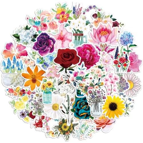 50PCS Plant Fresh Flowers Roses Stickers for DIY Stationery Laptop Decal Scrapbook Skateboard PS4 Guitar Helmet Sticker
