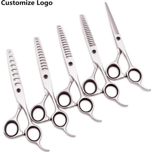6'' Customize Logo Hair Scissors Cutting Scissors Barber Fishbone Thinning Shears Professional Hairdressing Scissors 440C C2004