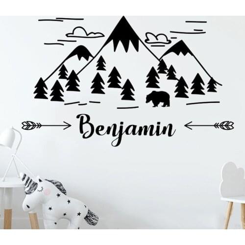 65*40CM Mountain Nursery Wall Decal Art Custom Baby Name Rustic Wall Decor Vinyl Mountain Wall Decor - Boy Custom Names LC1222