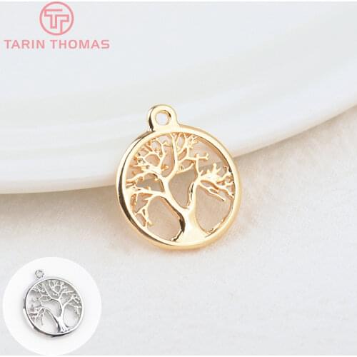 10PCS 15.7MM Hole 1.5MM 24K Gold Color Plated Brass Tree Charms Pendants High Quality Jewelry Accessories