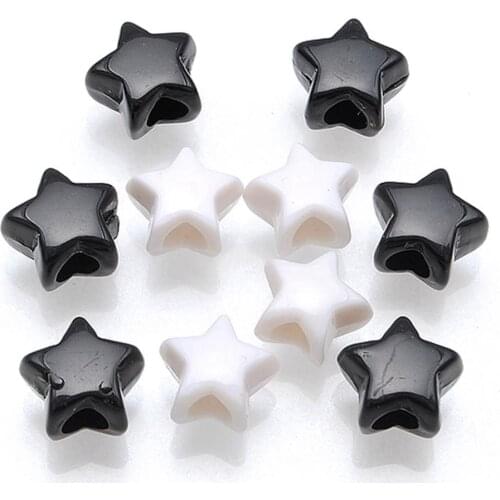 200 Black White Color Acrylic Star Pony Beads 10mm for Kids Craft Kandi Bracelet
