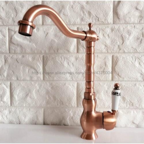 Antique Red Copper Faucet Retro Style Basin Faucet Rotating Single Handle Single Hole Hot And Cold Water Nnf406
