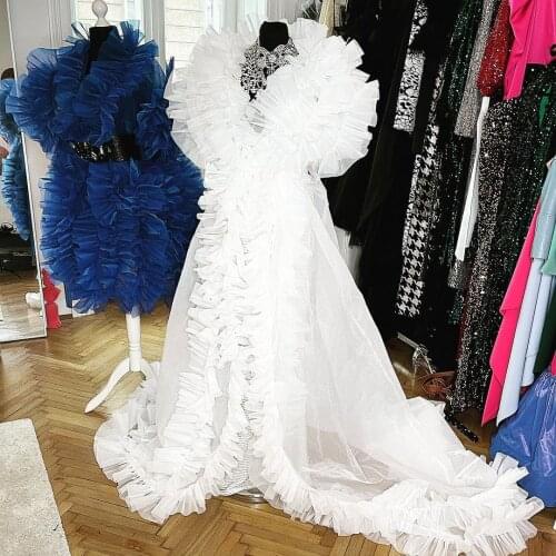 White Performance Evening Dresses Puffy Maternity Gowns A Line Short Sleeves Women Dress Photography Long Robes Prom Gowns