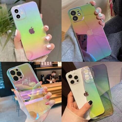 Rainbow Gradient Laser Phone Case For iPhone 12 11 Pro Max X XR XS Max 7 8 Plus SE 2020 Transparent Aurora Hard PC Back Cover