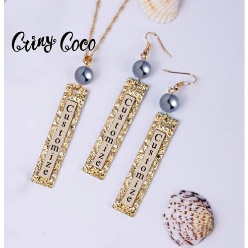 Cring Coco Personalized Necklace Custom Name Letter Jewelry Sets Fashion Polynesian Hawaiian Necklaces Earrings Set for Women