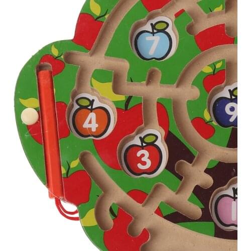Apple Tree Wooden Magnetic Pen Maze Game Labyrinth Kids Learning Education Toys