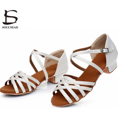 Kids Dance Salsa Shoes White Black Girls Latin Jazz Dance Shoes Low Heel Woman Ballroom Tango Dancing Shoe Children Sandals