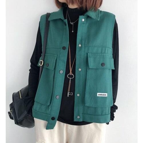 Denim Vest Jacket Female Spring 2021 New Loose Korean Outside Sleeveless Tooling Jeans Waistcoat Tide Single Breasted Tops zh623