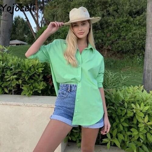 Yojoceli Elegant autumn loose button blouse Women cool fashion daily tops blusas Female casual beach basic blouse