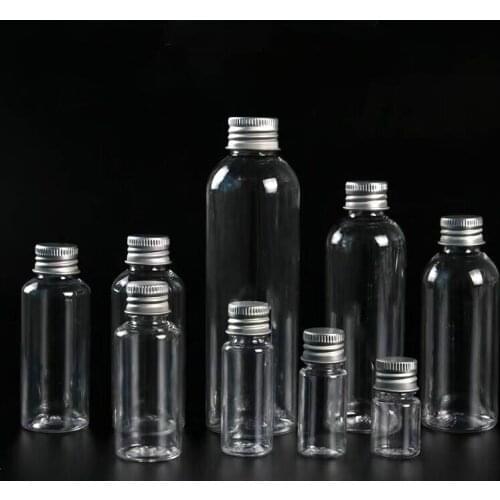 1pcs 5/8/10/20/30/50/60/80/100/200/250ml Plastic Bottles PET Empty Bottles With Aluminum Screw Cap Lotion Cream Vials Containers