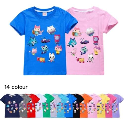 Gabby Cats T-shirt Boys Graphic Tee Summer Girls Tops Gabbys Dollhouse Cartoon Pullovers Leisure Fashion T Shirt Kids Clothes