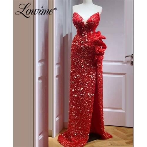 Beads Red Evening Dress 2020 Robe De Soiree Dubai Long Prom Dresses Kaftans Islamic Party Gowns Turkish Middle East Women Dress