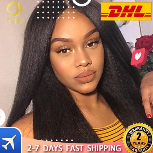 Kinky Straight Wig Lace Front Human Hair Wigs Brazilian Lace Frontal Wig Bleached Knots 150 Density Remy Baby Hair Wig For Women