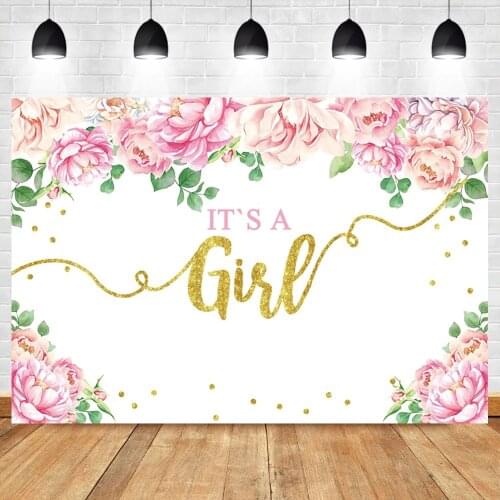 Laeacco Baby Shower Girls Birthday Party Backdrop For Photography Flower Gold Polka Dots Customized Poster Photocall Background